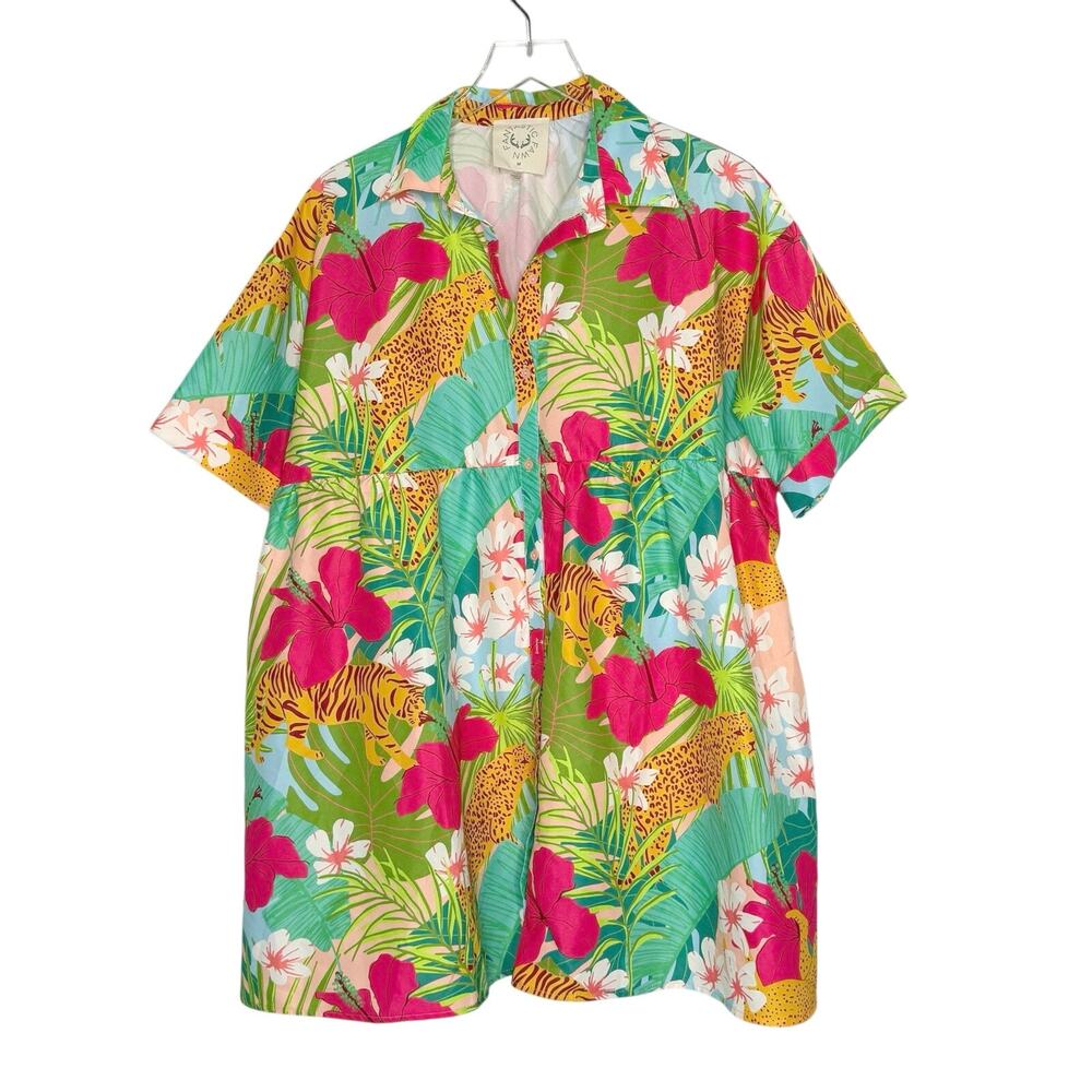 Fantastic Fawn Mother Natures Recipes Collared Dress M Tiger Tropical Multicolor